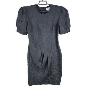 Womens Black Adrianna Papell 100% Silk Dress Short Sleeve Back Zipper Size 12